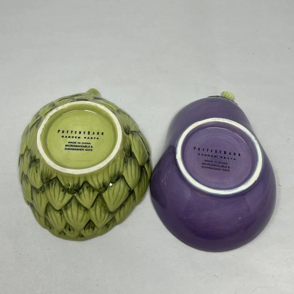 Pottery Barn Garden Pasta Bowls Vegetables Eggplant Tomato Onion Avocado 4pc